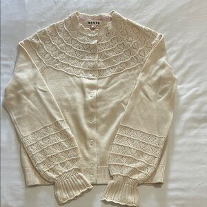 Boden Ivory Lace Accent Cardigan